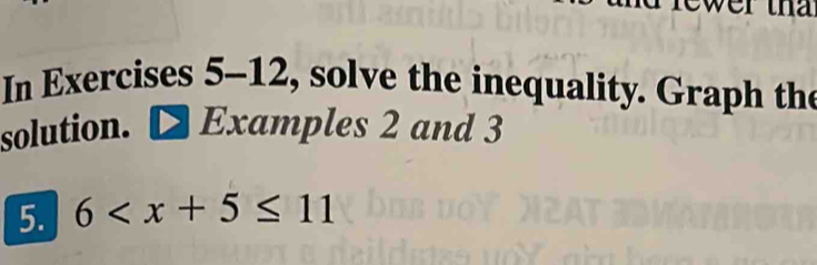 th 
In Exercises 5-12, solve the inequality. Graph the 
solution. Examples 2 and 3
5. 6