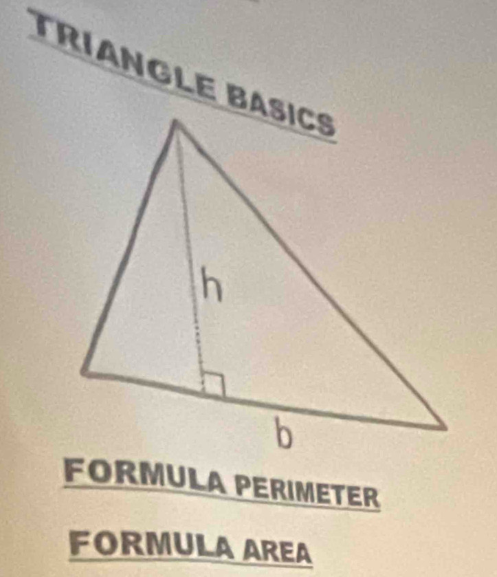 TRIANGLE BASICS
FORMULA PERIMETER
FORMULA AREA