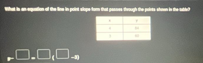 What is an equation of the line in point slope form that passes through the points shown in the table?
r-□ =□ (□ -3)