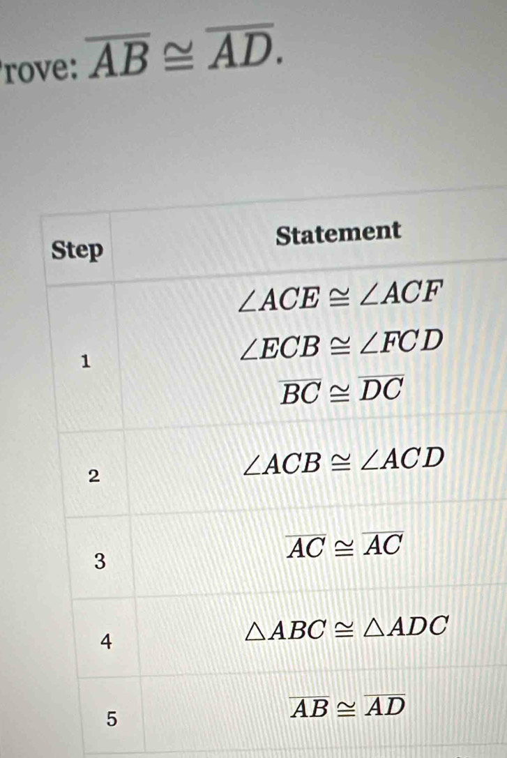 rove: overline AB≌ overline AD.