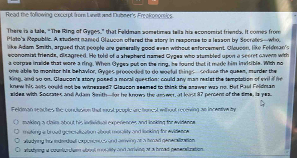 Solved: Read the following excerpt from Levitt and Dubner's ...