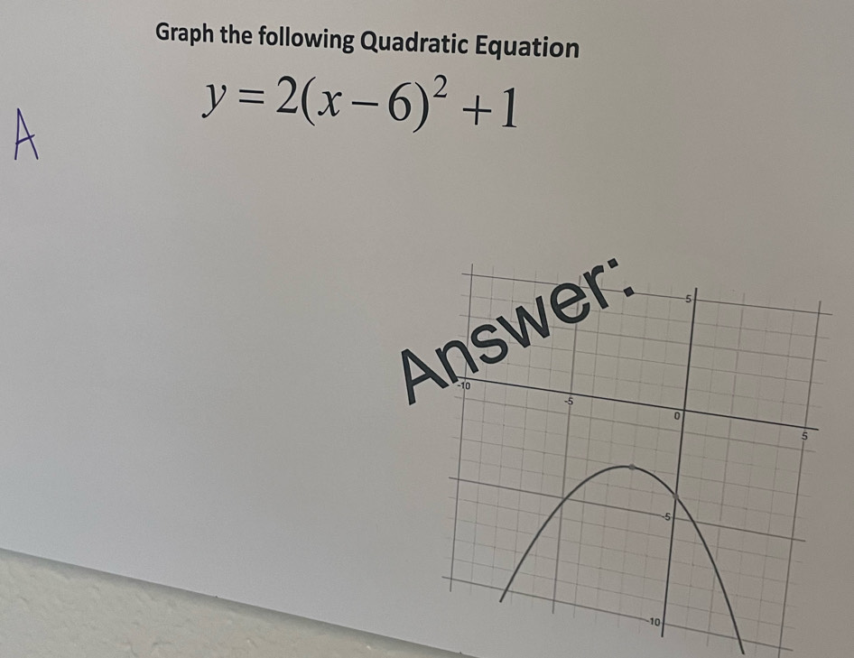 Graph the following Quadratic Equation
y=2(x-6)^2+1