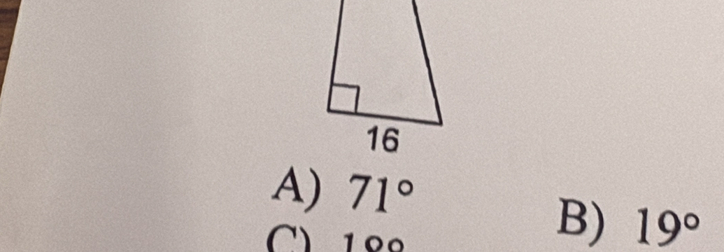 A) 71°
C) 18º
B) 19°