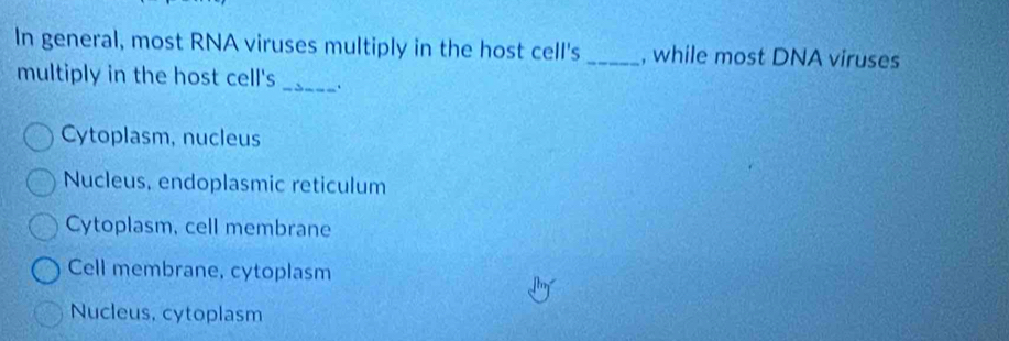 Solved: In general, most RNA viruses multiply in the host cell's ...