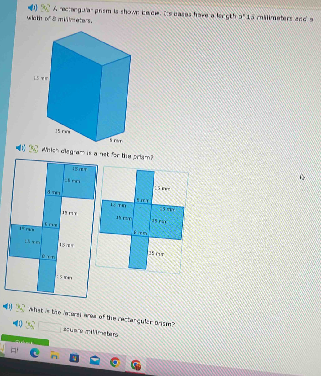 Solved: A rectangular prism is shown below. Its bases have a length of ...