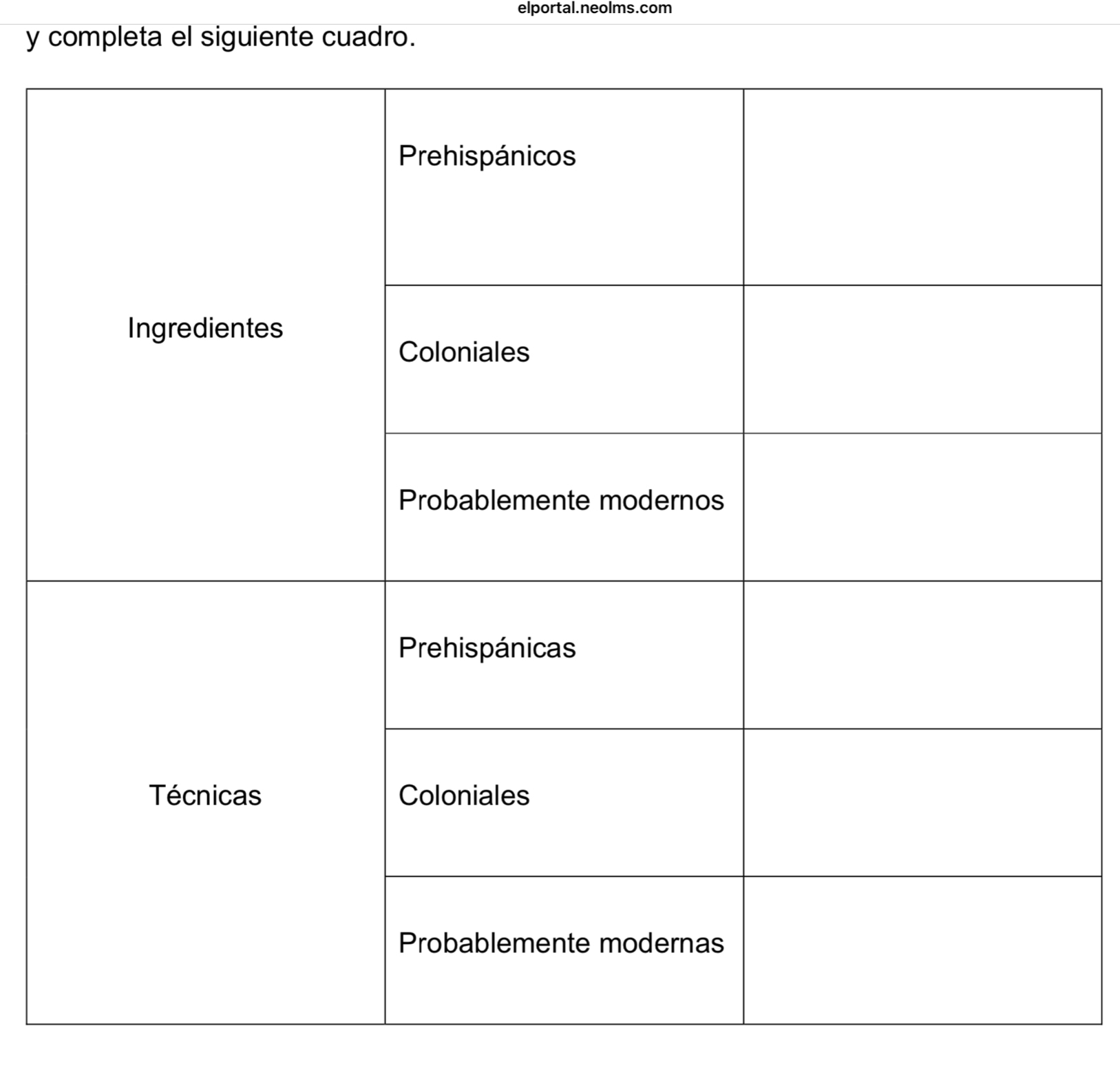 elportal.neolms.com 
y completa el siguiente cuadro.