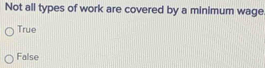 Not all types of work are covered by a minimum wage
True
False