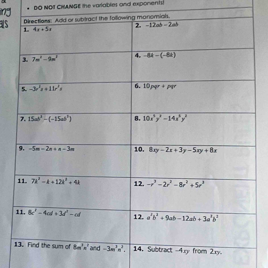 ing DO NOT CHANGE the variables and exponents!
as