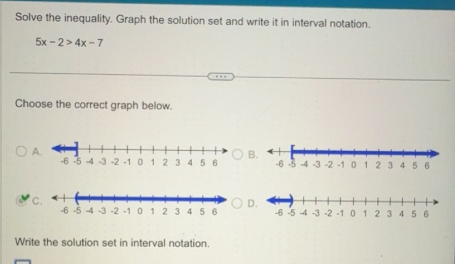 Solved: Solve the inequality. Graph the solution set and write it in ...