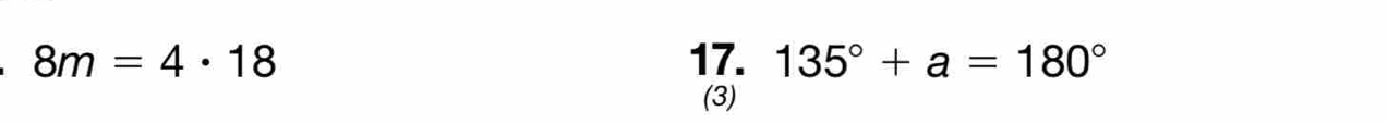 8m=4· 18 17. 135°+a=180°
(3)