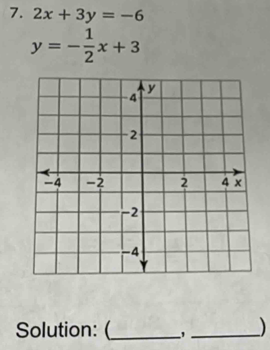 2x+3y=-6
y=- 1/2 x+3
Solution: (_ _)