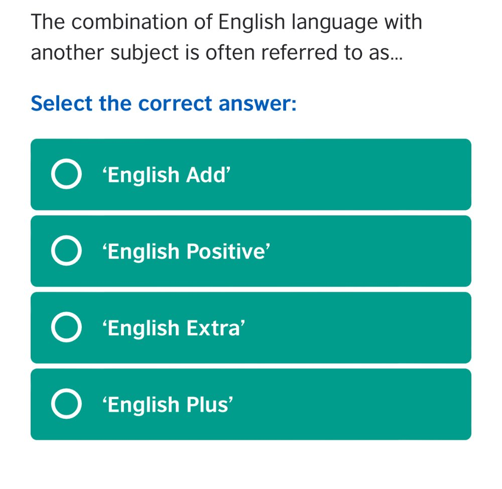 Solved: The combination of English language with another subject is ...