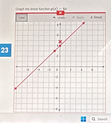 Graph the linear function p(x)=4x
× 
×Reset 
23 
Search