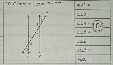 Given: x||y:m∠ 2=22°