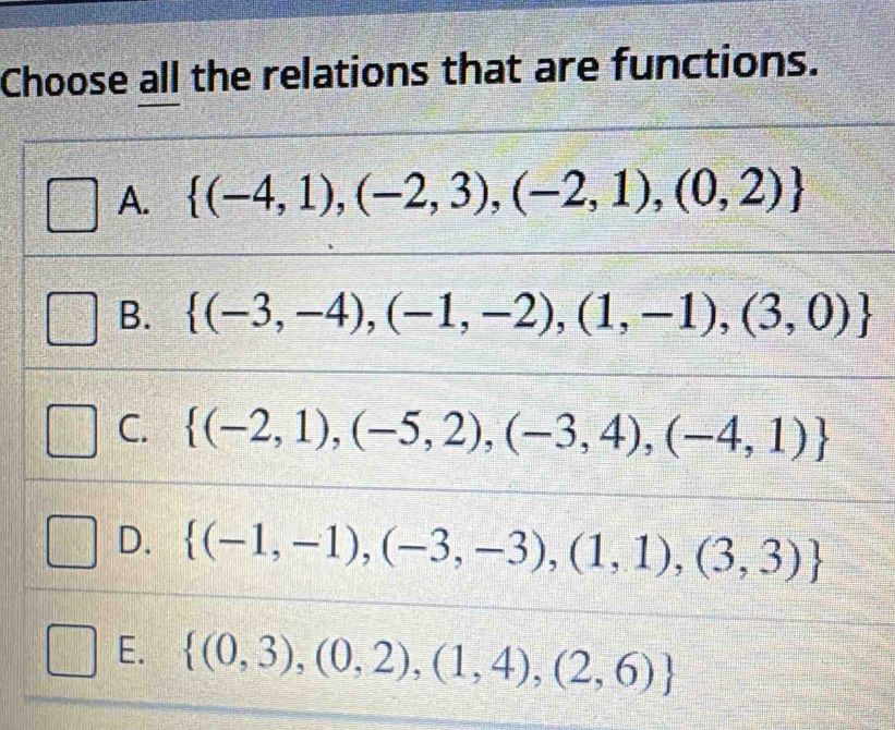 Ce all the relations that are functions.