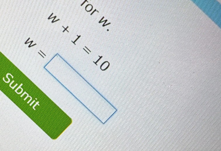 ror w
w+1=10
w=□
Submit