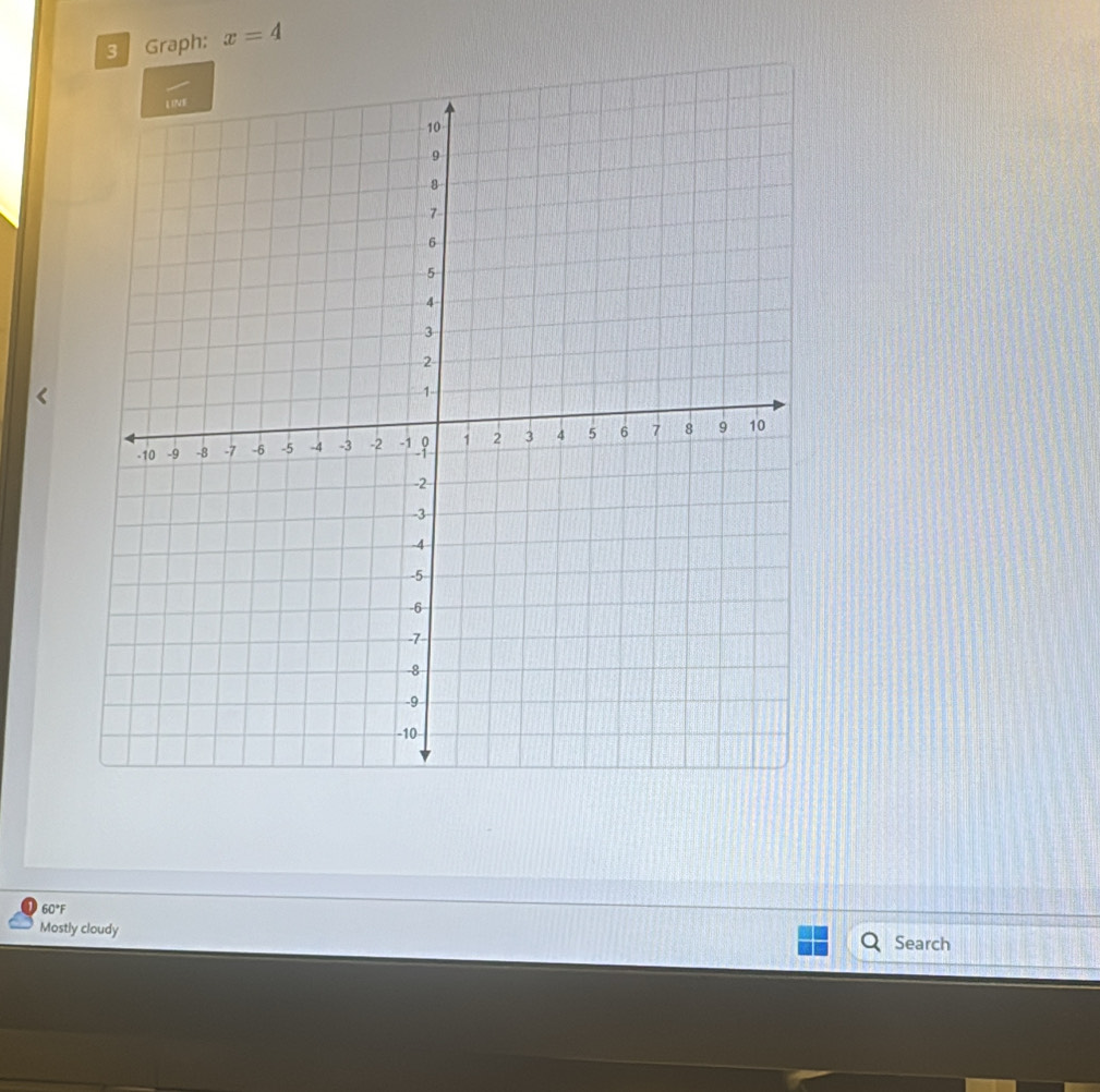 Graph: x=4
60°F
Mostly cloudy Search