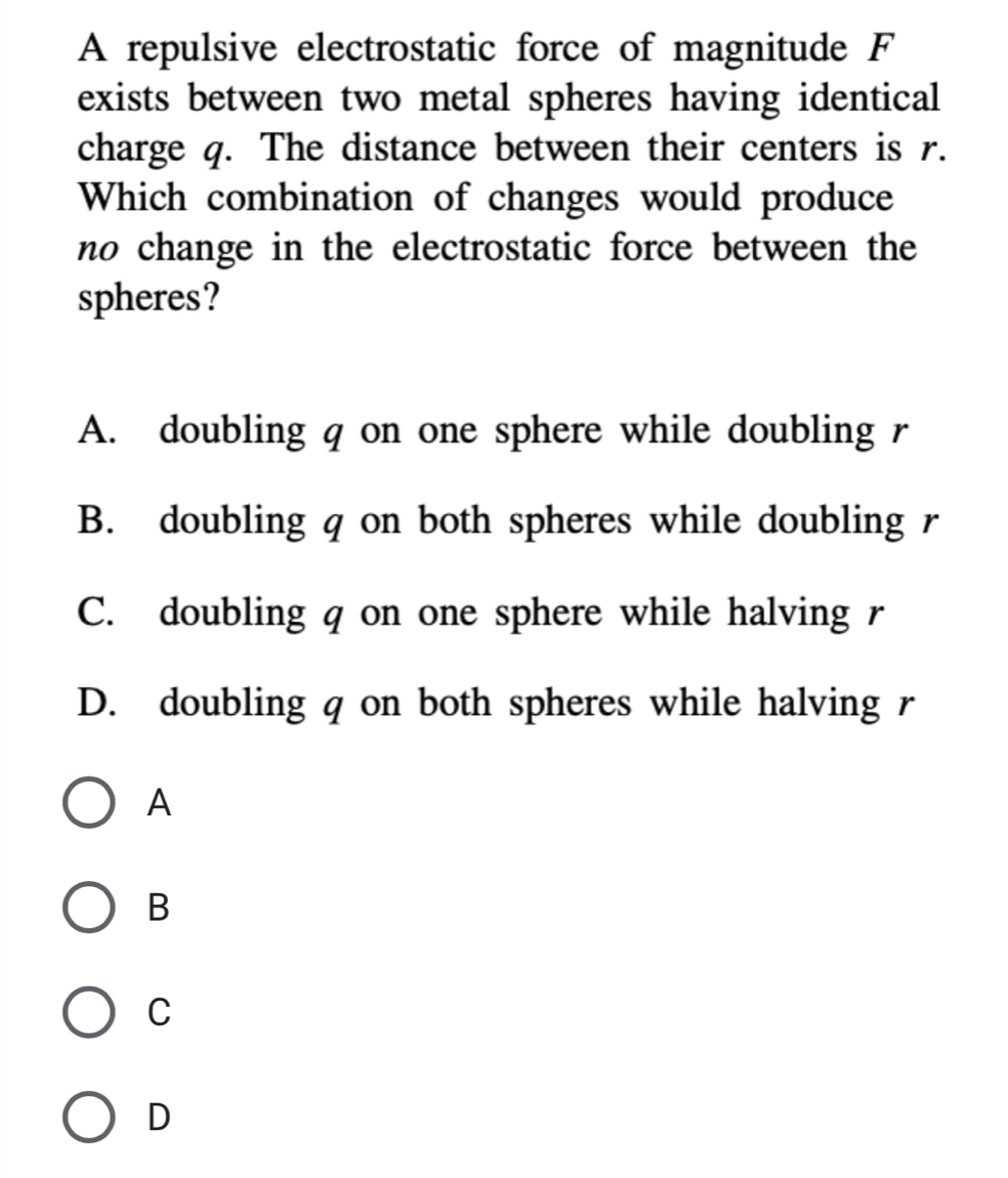 Solved: A repulsive electrostatic force of magnitude F exists between ...