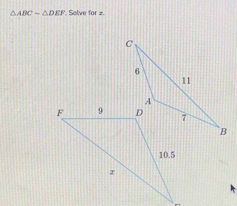 △ ABCsim △ DEF. Solve for ±.