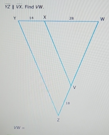 overline YZparallel overline VX. Find VW.