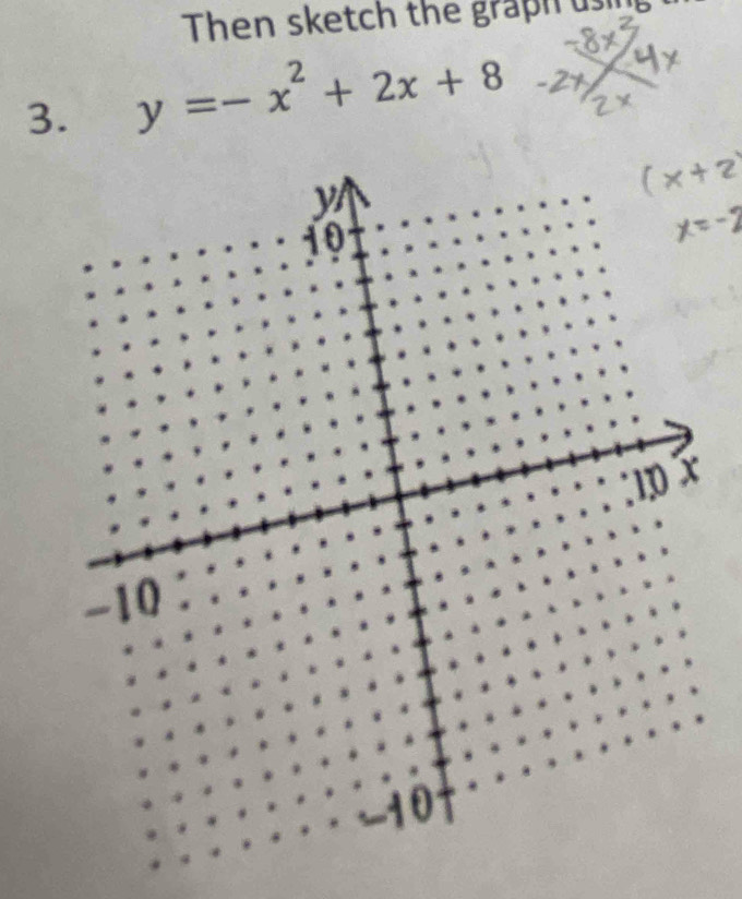 Then sketch the graph us 
3. y=-x^2+2x+8