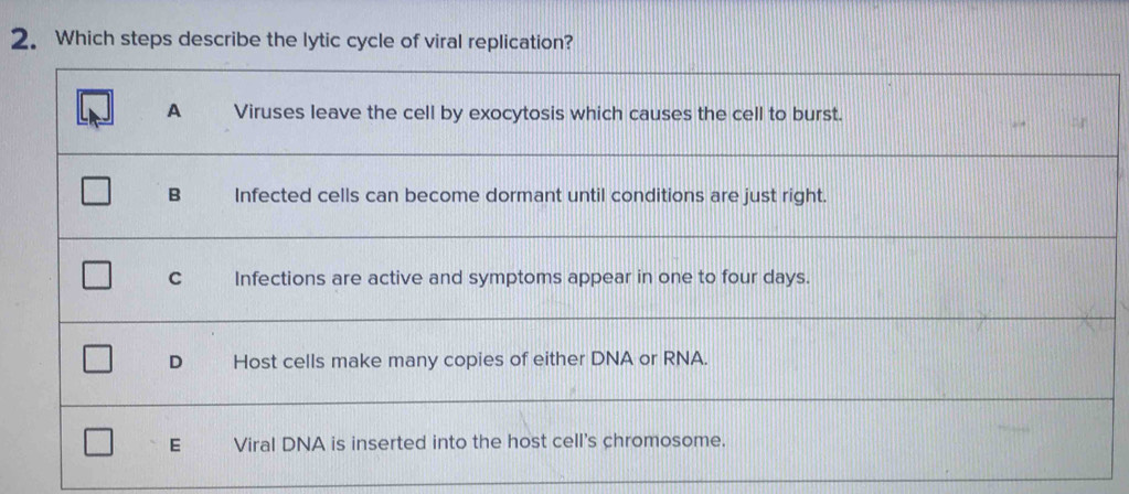 Which steps describe the lytic cycle of viral replication?