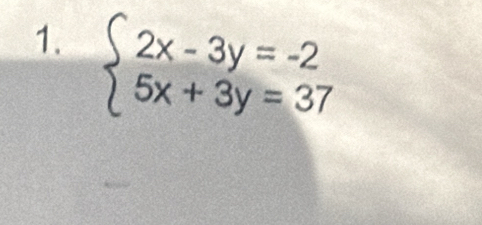 beginarrayl 2x-3y=-2 5x+3y=37endarray.