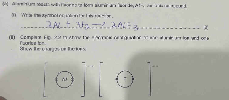 Solved: Aluminium reacts with fluorine to form aluminium fluoride, AlF ...