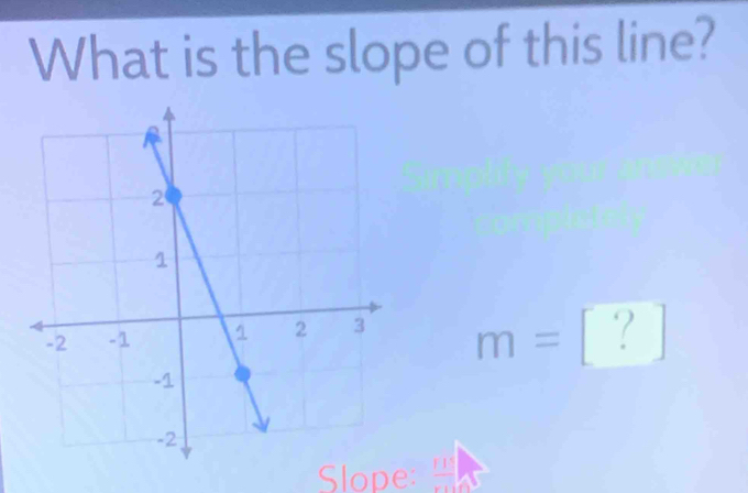 What is the slope of this line?
m=[?]
Slope: