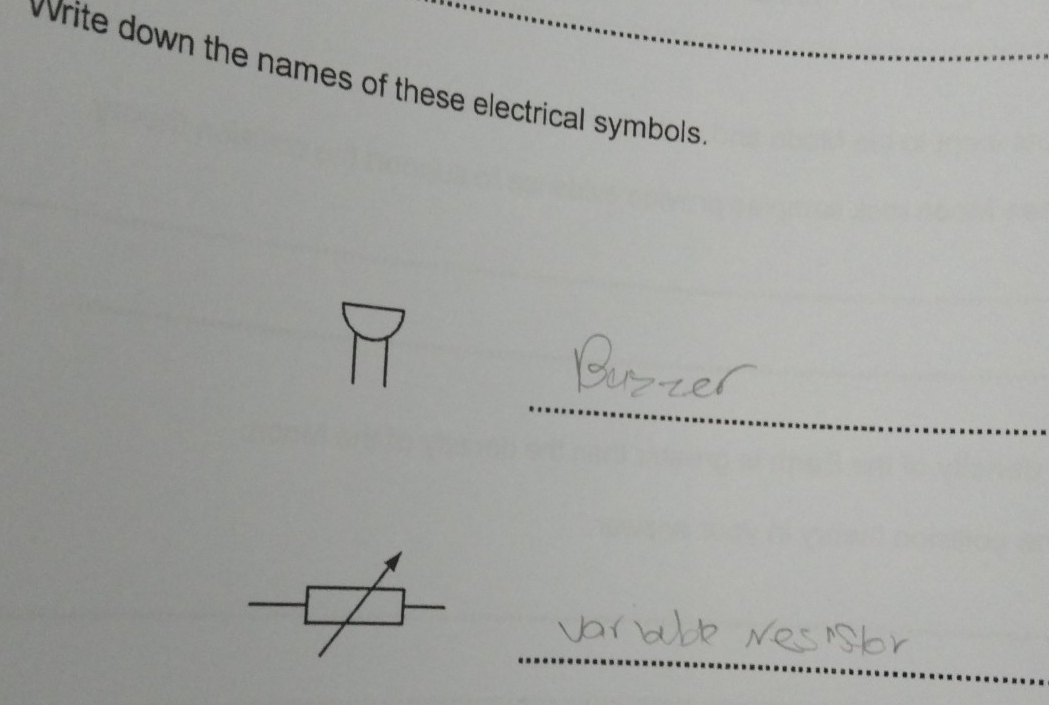 rite down the names of these electrical symbols