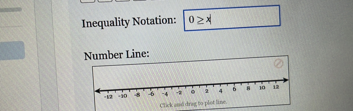 Inequality Notation: 0≥ x|
Number Line: