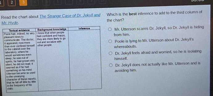 Solved: 2 3 4 Read the chart about The Strange Case of Dr. Jekyll and ...