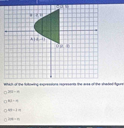 2(12+m)
8(3+π )
4(9+2π )
2(18+m)