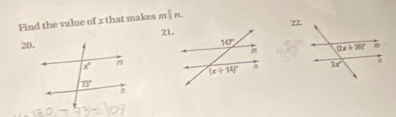 Find the value of x that makes m n.
22.
21.
20,