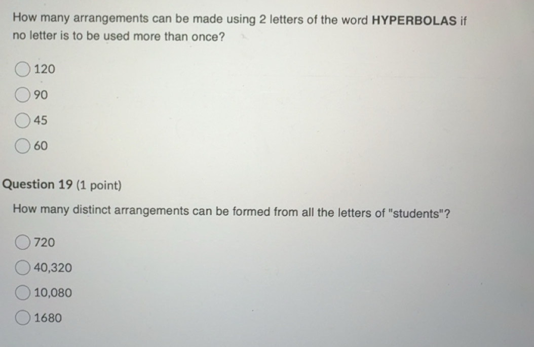Solved: How many arrangements can be made using 2 letters of the word ...