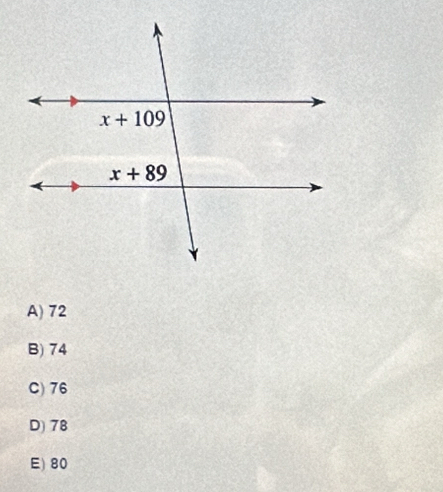 A) 72
B) 74
C) 76
D) 78
E) 80