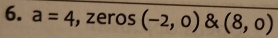 a=4, zeros ( (-2,0) & (8,0)