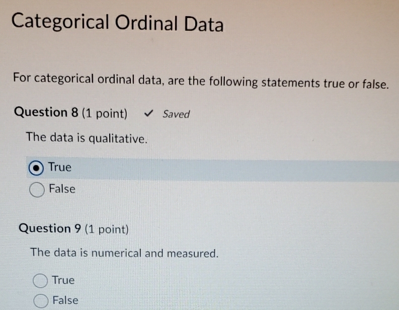 Solved: Categorical Ordinal Data For categorical ordinal data, are the