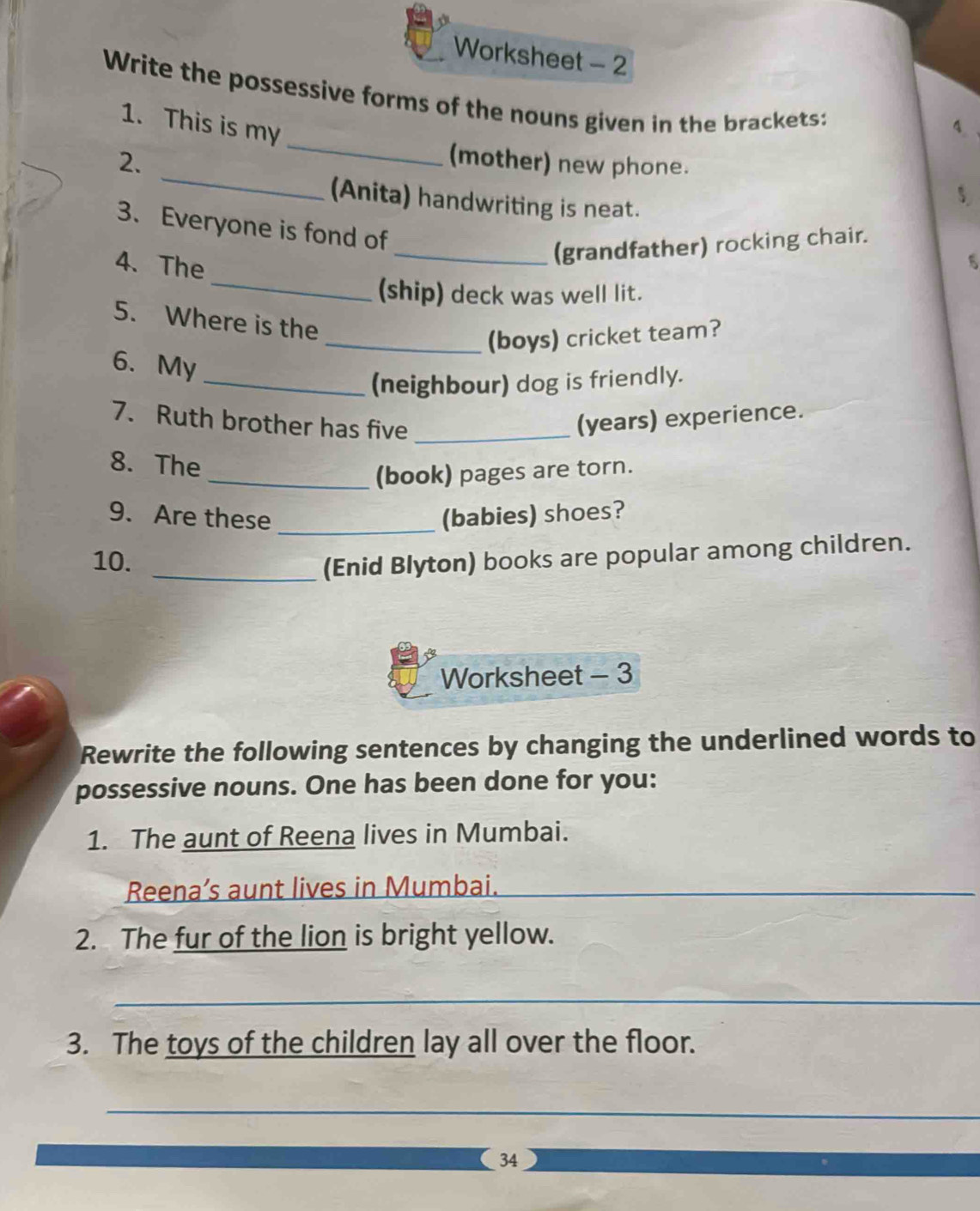 POSSESSIVE NOUNS Directions: Read each sentence. Write the possessive nou.., image size:1141x1410