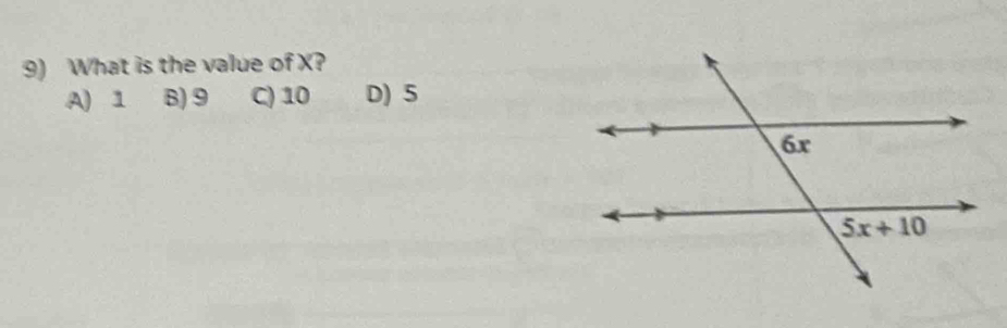 What is the value of X?
A) 1 B) 9 C) 10 D) 5