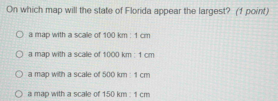 Solved: On which map will the state of Florida appear the largest? (1 ...