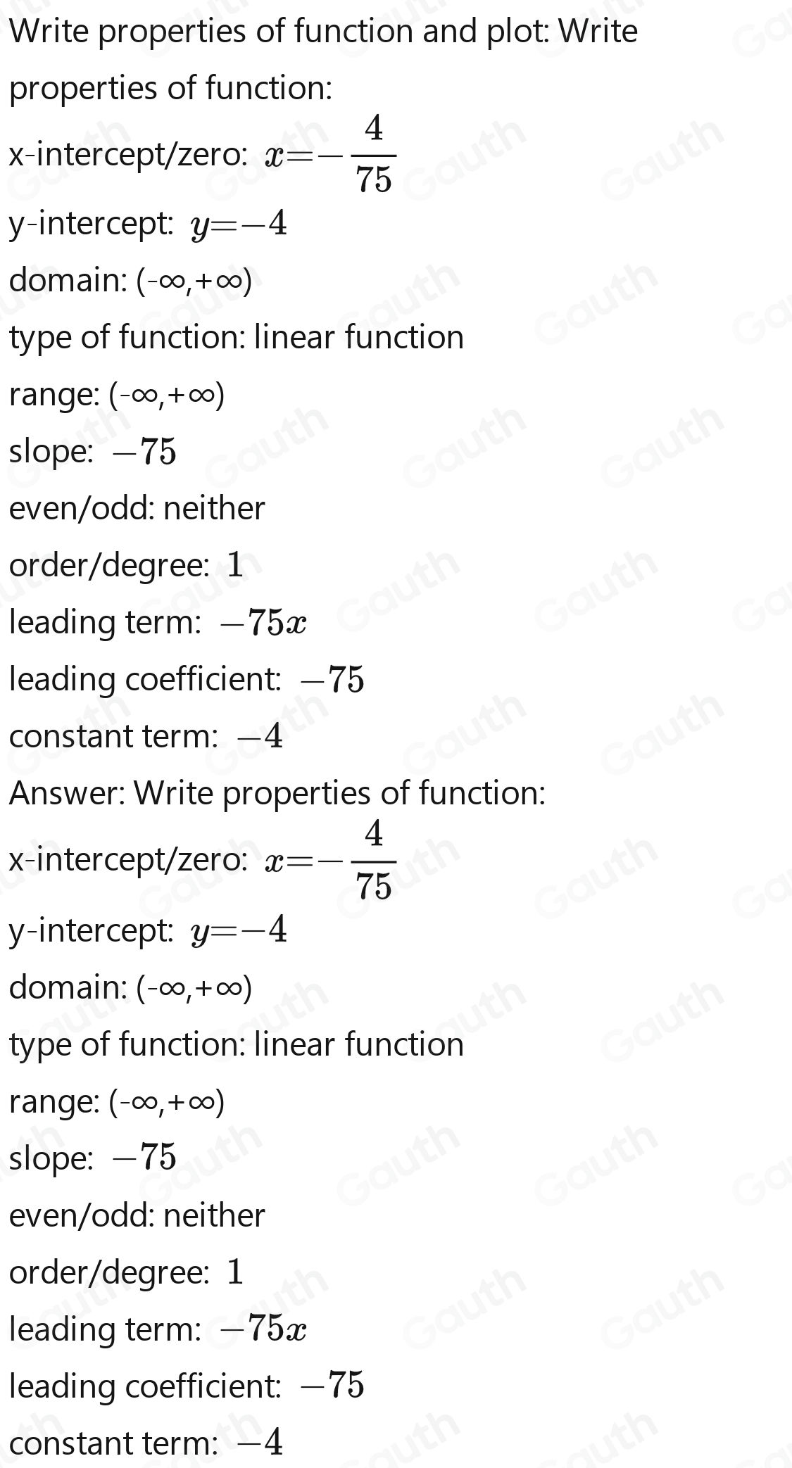 Solved: y=-75x-4 [Math]