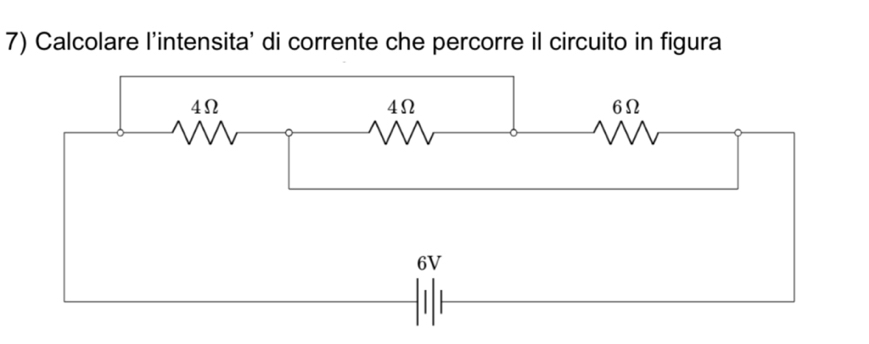 Calcolare l'intensita' di corrente che percorre il circuito in figura