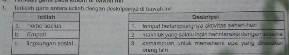 gans pada kolom đi bawan in 
1. Tariklah garis antara istilah dengan deskripsinya di bawah ini!