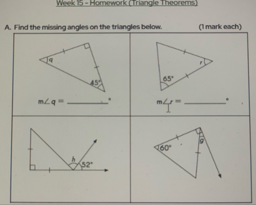 Week 15 - Homework (Triangle Theorems)
A