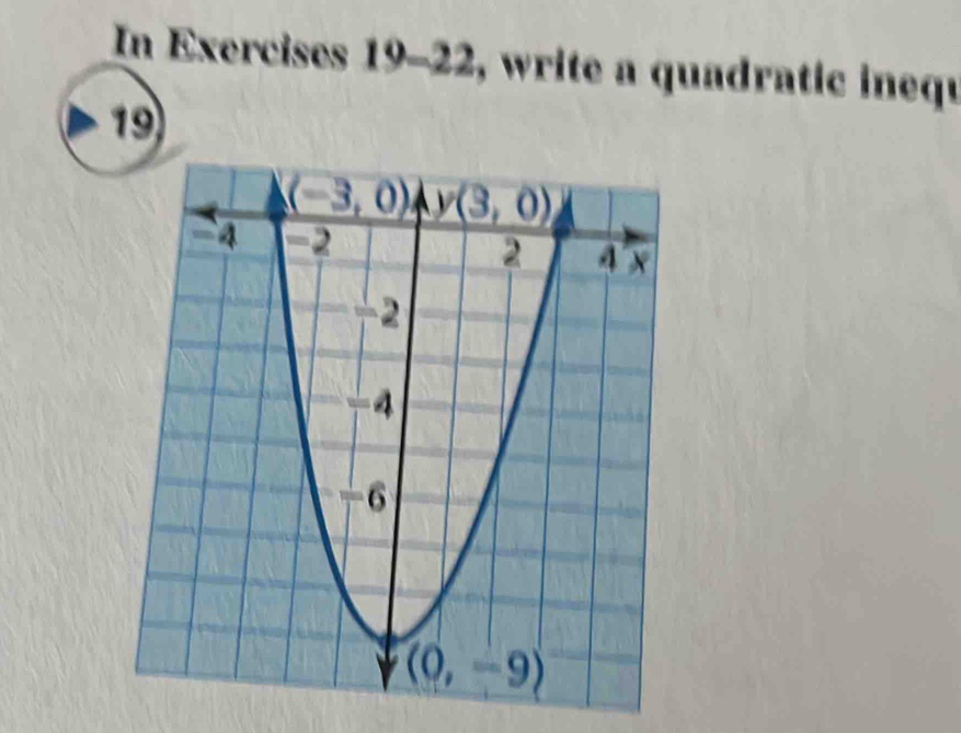 In Exercises 19-22, write a quadratic inequ
19)