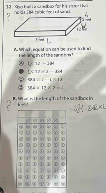 Solved: Kiyo built a sandbox for his sister that A. Which equation can ...