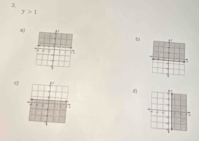 y>1
a) 
b)
y
c) 6
4
d)
2
-6 -4 - 2 6 x
=2