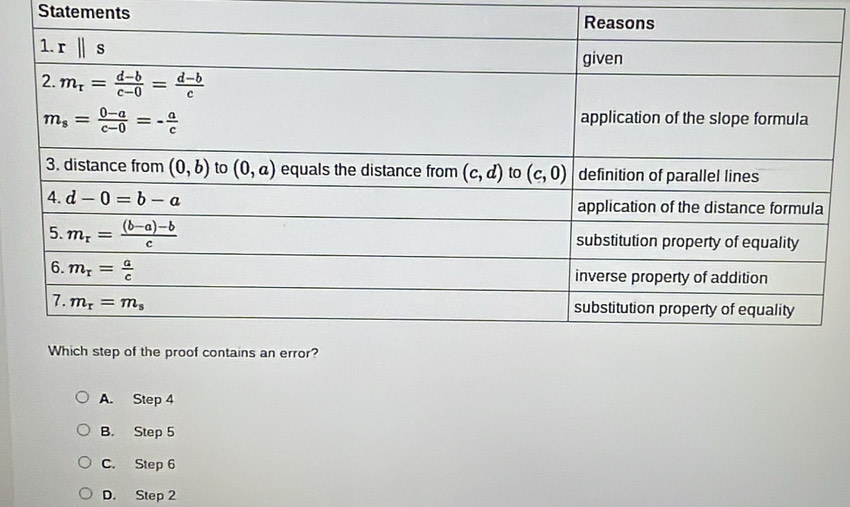 Statements
A. Step 4
B. Step 5
C. Step 6
D. Step 2