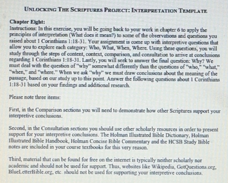 Solved: Unlocking The Scriptures Project: Interpretation Template ...